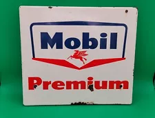 Vintage 1950's MOBIL PREMIUM GAS Pump PORCELAIN SIGN with FLYING PEGASUS LOGO!