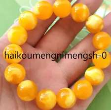 Certified 14mm Natural Yellow Amber Beeswax Round Beads Bracelet 7.5"