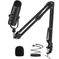 Professional USB Streaming Podcast Microphone Kit with Boom Arm for Recording