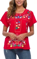 XL YZXDORWJ Women's Embroidered Mexican Peasant Blouse Mexico Summer Shirt Short