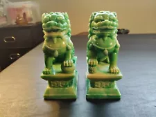 Chinese Jade Color Pair Foo Dog Temple Guards 6.5 “h X 4"X3" 2 Lb 10 Oz Ea #726