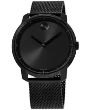 New Movado Bold Black Ion-Plated Steel Mesh Bracelet Men's Watch 3600261