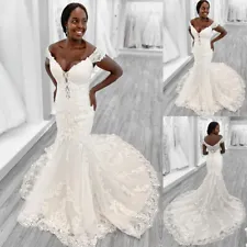 White Ivory African Mermaid Wedding Dresses Off the Shoulder Lace Bridal Gowns