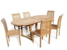 Windsor's Premium Grade A Teak 82"x 39" Oval Extension Table w 6 Stacking Chairs