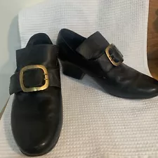 Fugawee Historical Shoes Womens Colonial Buckle Sz 10 Black Leather Reenactment