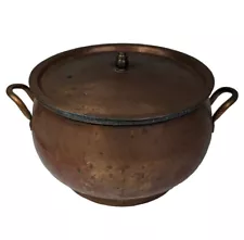 Vintage Rustic Hammered Copper 4 QT Stock Pot With Lid & Handles 6.5"