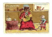 c1887 Trade Card Biliousine is a Sure Cure, For Sale By Druggists For-Cats & Pig