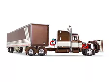 Peterbilt 359 with 63" Mid-Roof Sleeper and 53' Utility Trailer Brown and Cream