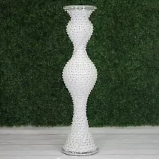 40" tall Silver Mosaic Mirror Column Pedestal Vase with Pearls Light Gray Party