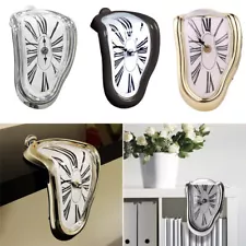 Style Surreal Melting Distorted Wall Clock Surrealist Salvador Dali Style Silver