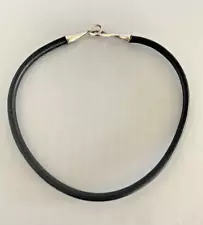 Leather choker necklace sterling silver 15.75" 5mm wide black