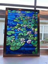 PAINTED STAINED GLASS PANEL (LILY POND FLOWERS) CLAUD MONET