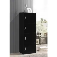 47.4 in. Tall 4-shelf Standard Wood Bookcase w/ Cabinet Doors, Black Finish
