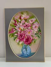 Flowers in Vase Oval Miniature Original Painting Oil on canvas 5x7" Artwork eBay