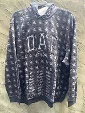 DAP x GAP Hoodie Dapper Dan Mens Large Black Gray All Over Print Size 3XL