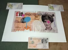 DEATH NYC ltd ed signed art print & Princess Diana £10 Banksy replica notes