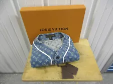 SUPREME x LOUIS VUITTON 4L LARGE MONOGRAM DENIM BASEBALL JERSEY NEW W/ TAGS 2017