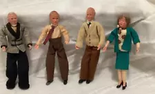 4 VINTAGE 1955 CACO DOLLHOUSE DOLLS 2 DAD MOM WITH WIG GRANDPA W. GERMANY