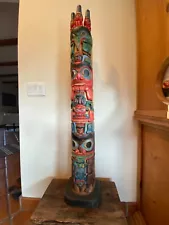 Vintage Pacific Northwestern Wooden Native American Totem Pole 4ft, very large