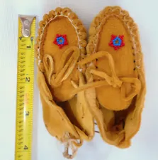 Small Pair of Deerskin Baby Moccasins, Red, Southwestern, Apache Made