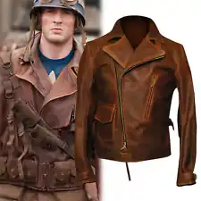 Captain America The First Avengers Distressed Brown Biker Genuine Leather Jacket