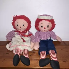 Vtg Pair of 24” Raggedy Ann and Andy Dolls Beautiful Handmade With Hat Original