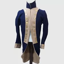 New Men's American Revolutionary War Uniform Officer Regimental Navy Blue Coat