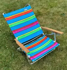 Vintage 1990s Aloha Beach Chair Multi Colored Fabric and Aluminum EUC NEW JERSEY