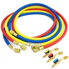 60" Refrigeration Charging Hoses with Valve 1/4'' SAE For AC Manifold Gauge A7M4