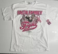 Duck Dynasty White T-Shirt Faith Family Pink Ribbion Robertson Sz L Cancer NWT