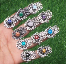 Hamsa Assorted Gemstone Adjustable Rings For Women, Wholesale Lot For Bulk Sale