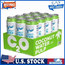 C2O Pure Coconut Water with Pulp | Plant Based | Non-GMO| 17.5 FL OZ (Pack of 12