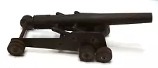 ANTIQUE CAST IRON CANNON 3 AXLES 12 WHEELS TOY FIELD ARTILLERY THREADED BREECH