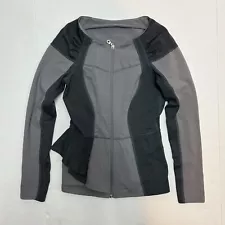 Karma Gray Color-block Peplum Stretchy Pockets Fitted Athletic Jacket Pure Barre