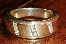 T & C men's sterling silver 9-diamond wedding band ring sz 9 10.83g