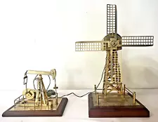 Working Brass Wind Powered Oil Derrick Pump Jack Windmill Petroleum Industry Hq