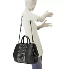 Raviani Satchel Bag in Black Calfskin & Crocodile Leather