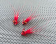 Salmon Flies, 3x Red Devil Francis Shrimps- 14mm Brass