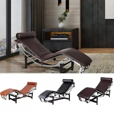 Premium Chaise Lounge Chair Genuine Leather Recliner Mid-Century Modern