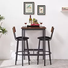 Square Bar Table Set 2 Bar stools PU Soft seat backrest Brown Particle Board