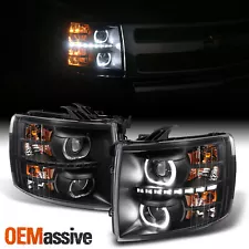 Fit *GAZE* 2007-2013 Chevy Silverado GEN VI Halo SMD Black Projector Headlights