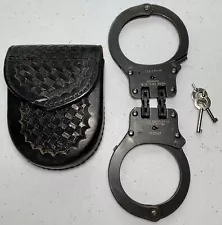 Peerless Blue/Black Model 801 Police Hinged Handcuffs with Keys & Holder