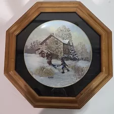 Octagonal Oak Collector Plate Frame With Glass -Light Brown Stain -for 10" plate