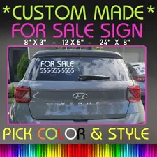 CUSTOM MADE "FOR SALE & PHONE NUMBER" SIGN FOR CARS, TRUCKS, BUILDINGS, OFFICES