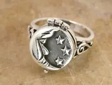 STUNNING STERLING SILVER MOON n STAR POISON RING size 9 style# r0737