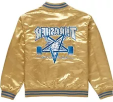 Brand New Supreme x Thrasher Gold Satin Varsity Jacket - Size Large - FW21