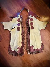 VTG Fancy Clover Leather Chaps Fringe Chinks Rodeo Show Cowboy Bull Riding