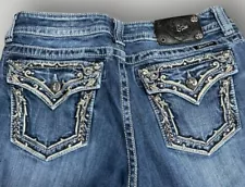 MISS ME Stretch Boot Cut Blue Jeans Denim Rhinestone Studded Bling JP5601B4 READ