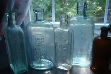 ANTIQUE GROUP OF FIVE EMBOSSED 1880's- 1890's MEDICINE BOTTLES