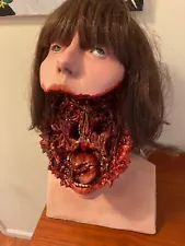 Gory Female Split Head Horror Prop Halloween Haunted Attraction Mask Movie